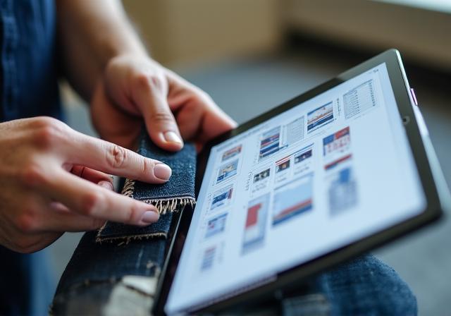 Analistas textiles revisando tendencias de mercado y muestras de telas